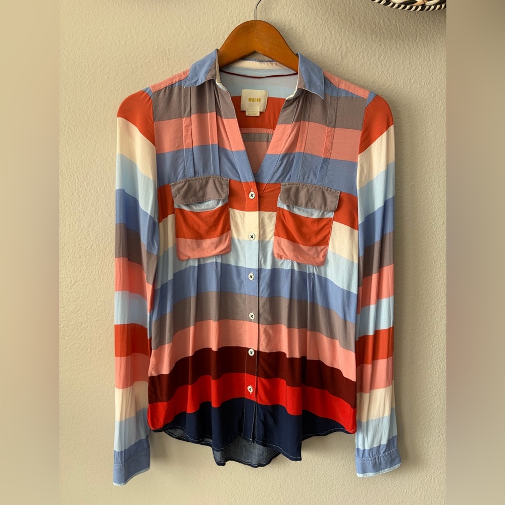 Anthropologie Maeve Wynwood Striped Button Down Blouse Women’s 2 Small